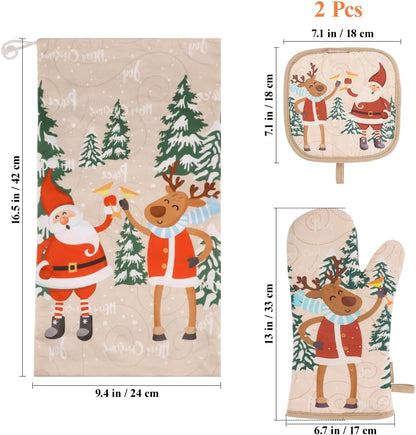 Cute Christmas Oven Mitt - 1 Set Heat Resistant Oven Gloves and Pot Holders for Christmas Kitchen Decoration