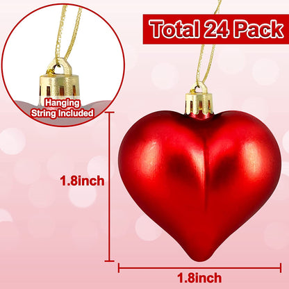 24 Pcs Valentine'S Day Hearts Shaped Ornaments, 2 Surfaces Valentines Heart Decorations Baubles Romantic Valentines Day Hanging Decorations for Home Indoor Outdoor (Red/Pink/Purple)