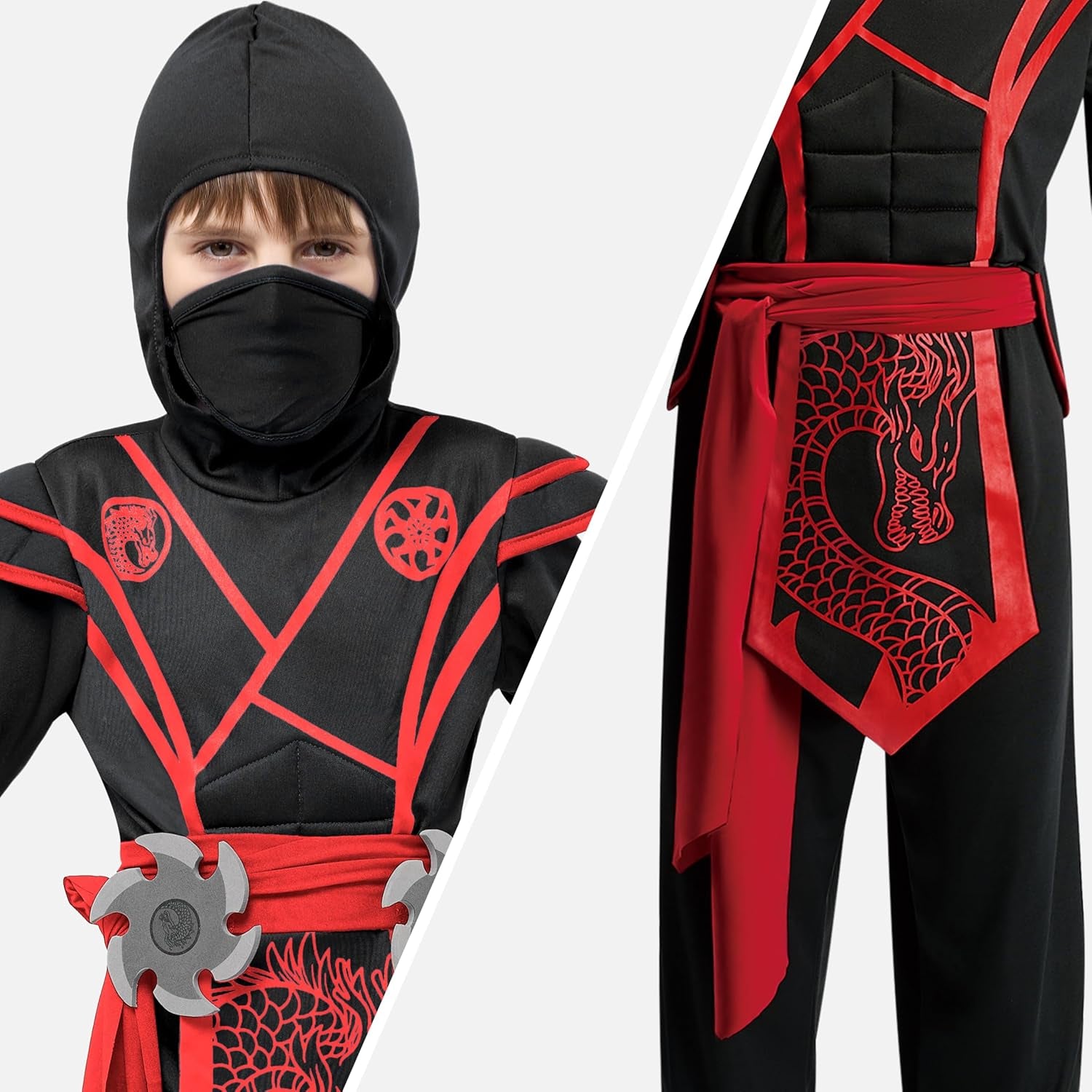 Halloween Ninja Costume Kids, Ninja Dragon Jumpsuit Set, Boys Halloween Costume for Dressup Party